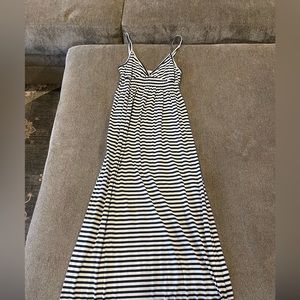 Navy and white striped maxi dress